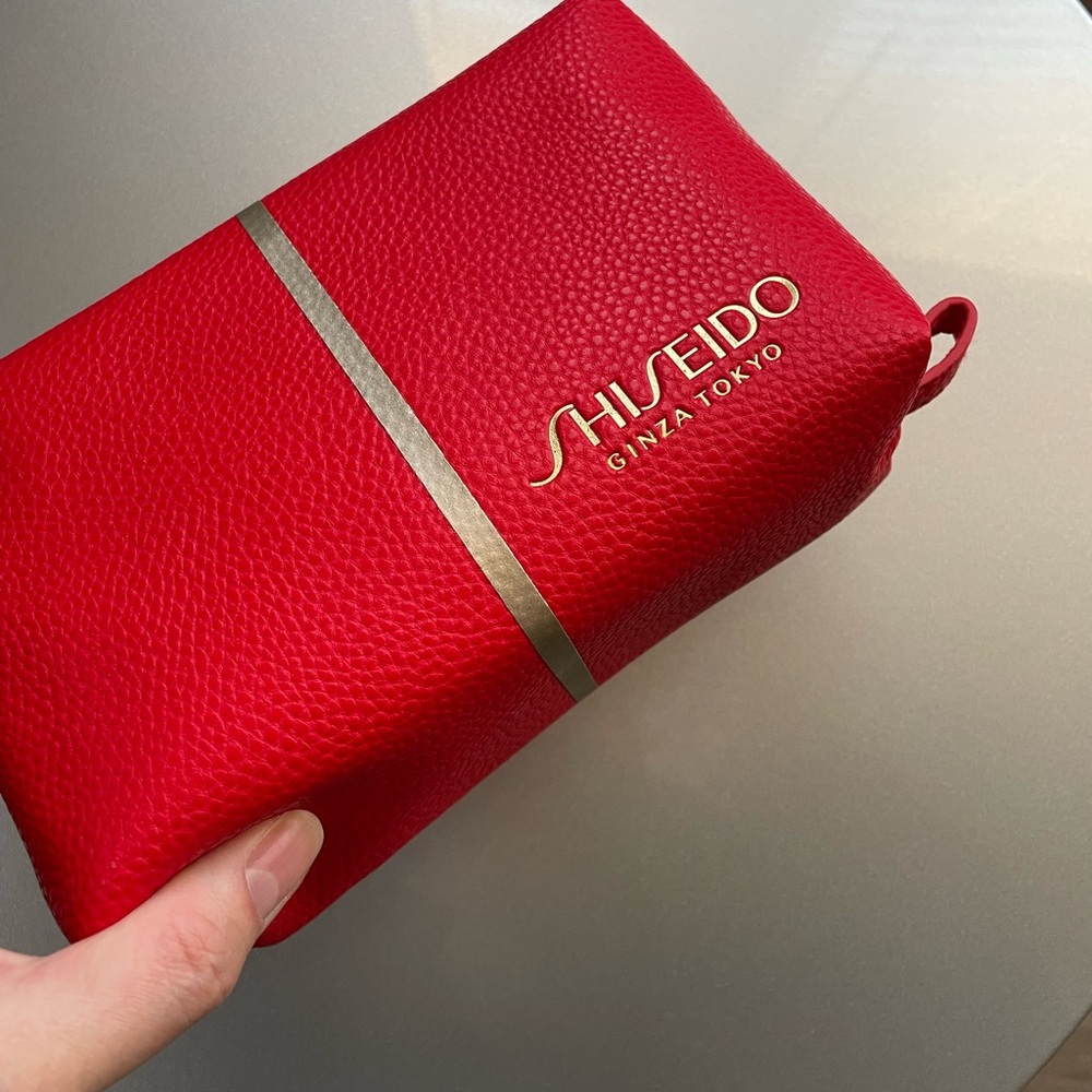 Elegant Red faux pebble Leather Women's Bag cosmetics clutch purse Japan